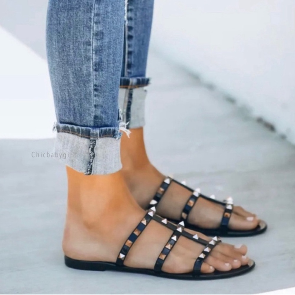 Treasured Gold Studded Water Resistant Sandal Black Women’s Multi Sizes NIB - Picture 7 of 9